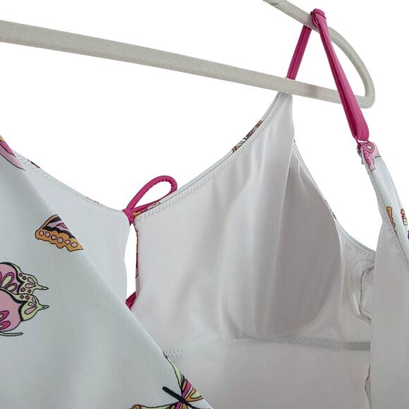 Victoria's Secret White & Pink Butterfly Print One Piece Swimsuit w Bows Large - Picture 4 of 9